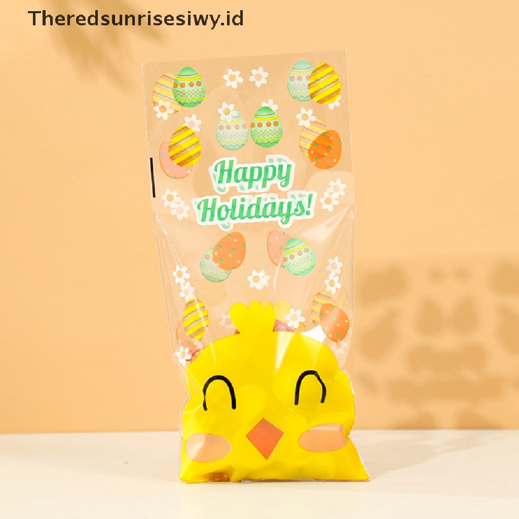 # Baju Lebaran # 50pcs Kantong Hadiah Paskah Dengan Dasi Kawat Telur Kelinci Kemasan Plastik Candy Bags~