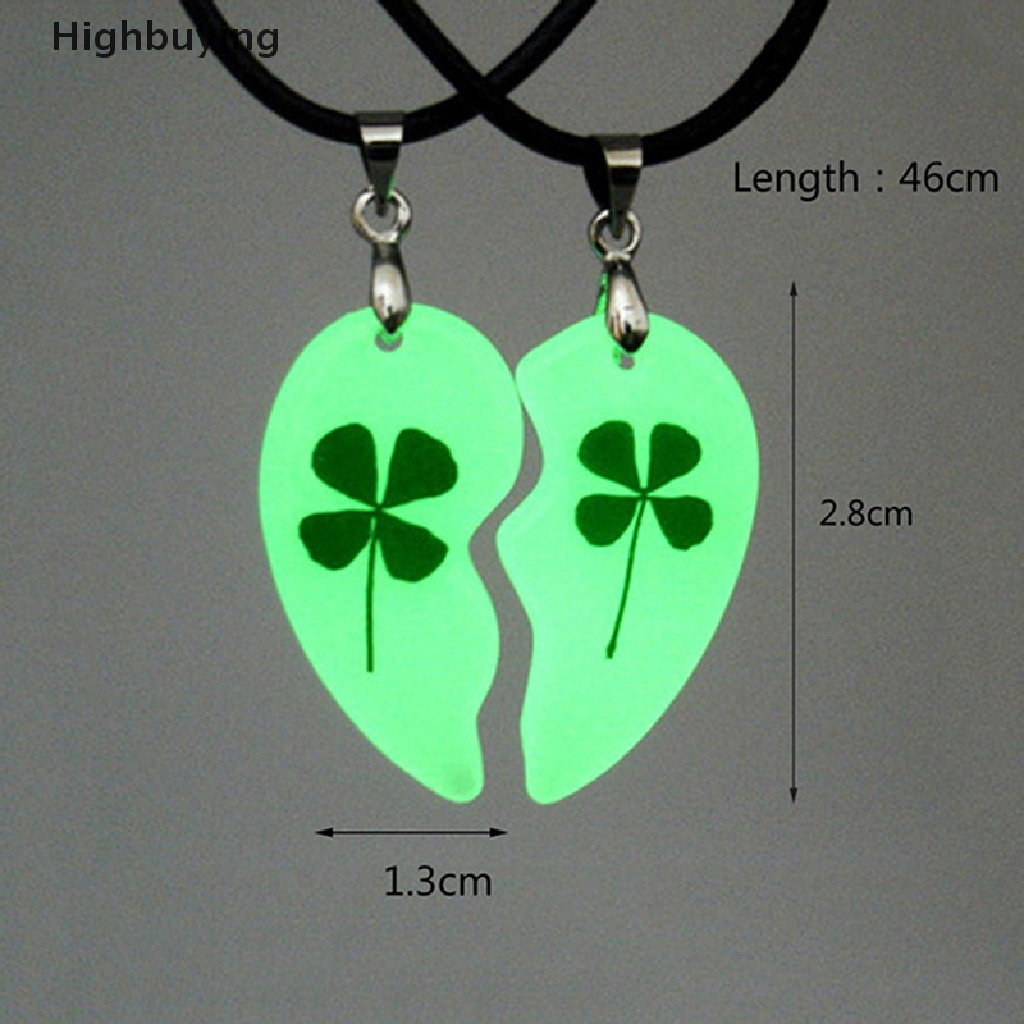 Hbid Fashion Clover Bercahaya Pasangan Kalung 2 Pcs Bentuk Hati Liontin Perhiasan Hadiah Glory