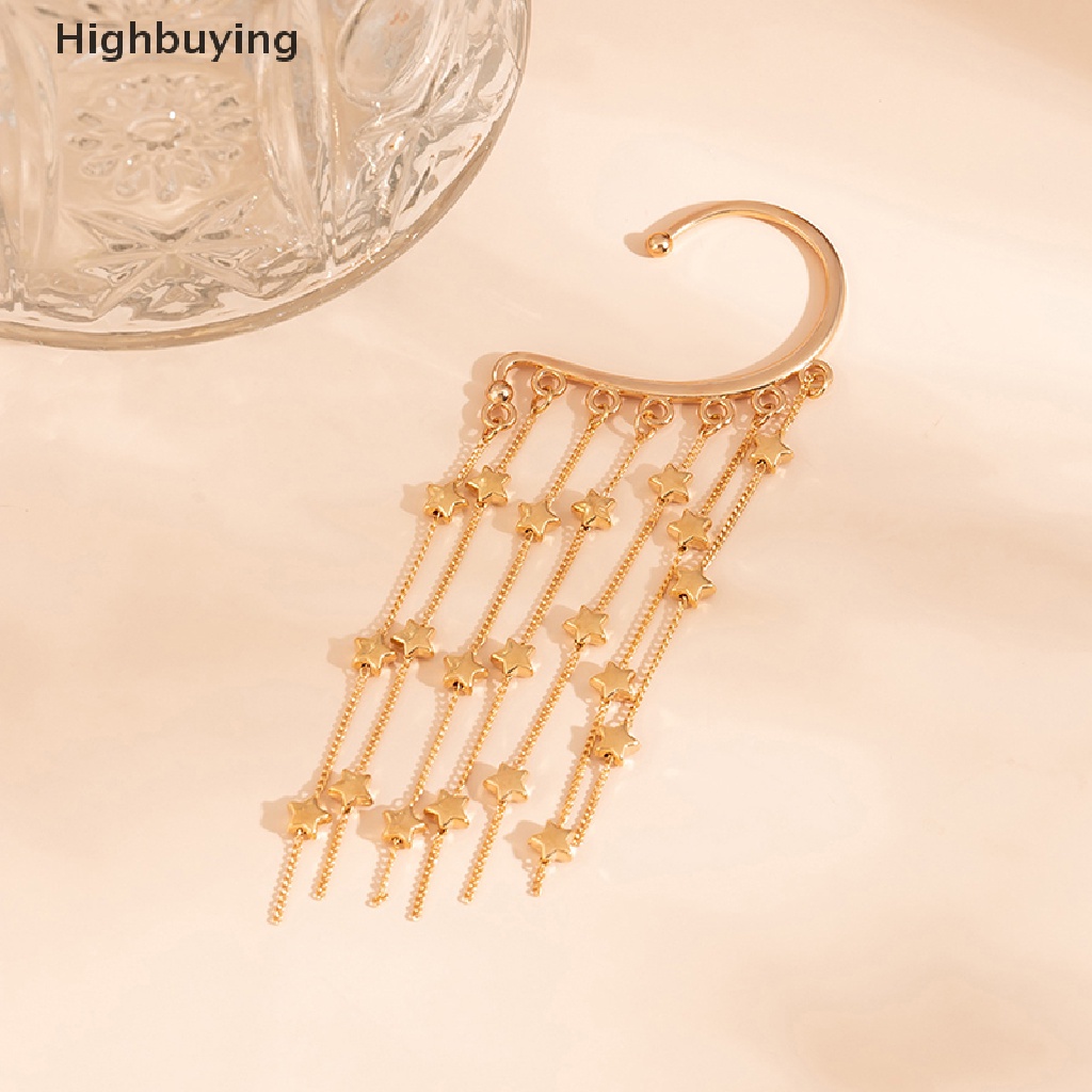 Hbid Rantai Sederhana Anting Bintang Kreatif Imitasi Kristal Rumbai Elf Ear Hook Panjang Rumbai Klip Anting-Anting Untuk Wanita Indah Klip Tulang Telinga Glory