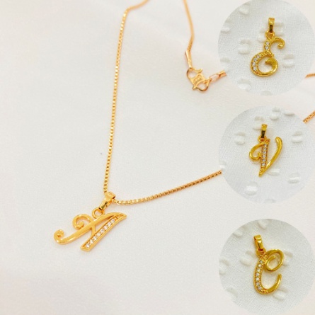 Kalung Huruf / Kalung Inisial / Kalung Nama Model Liontin Lapis Emas Jewelry