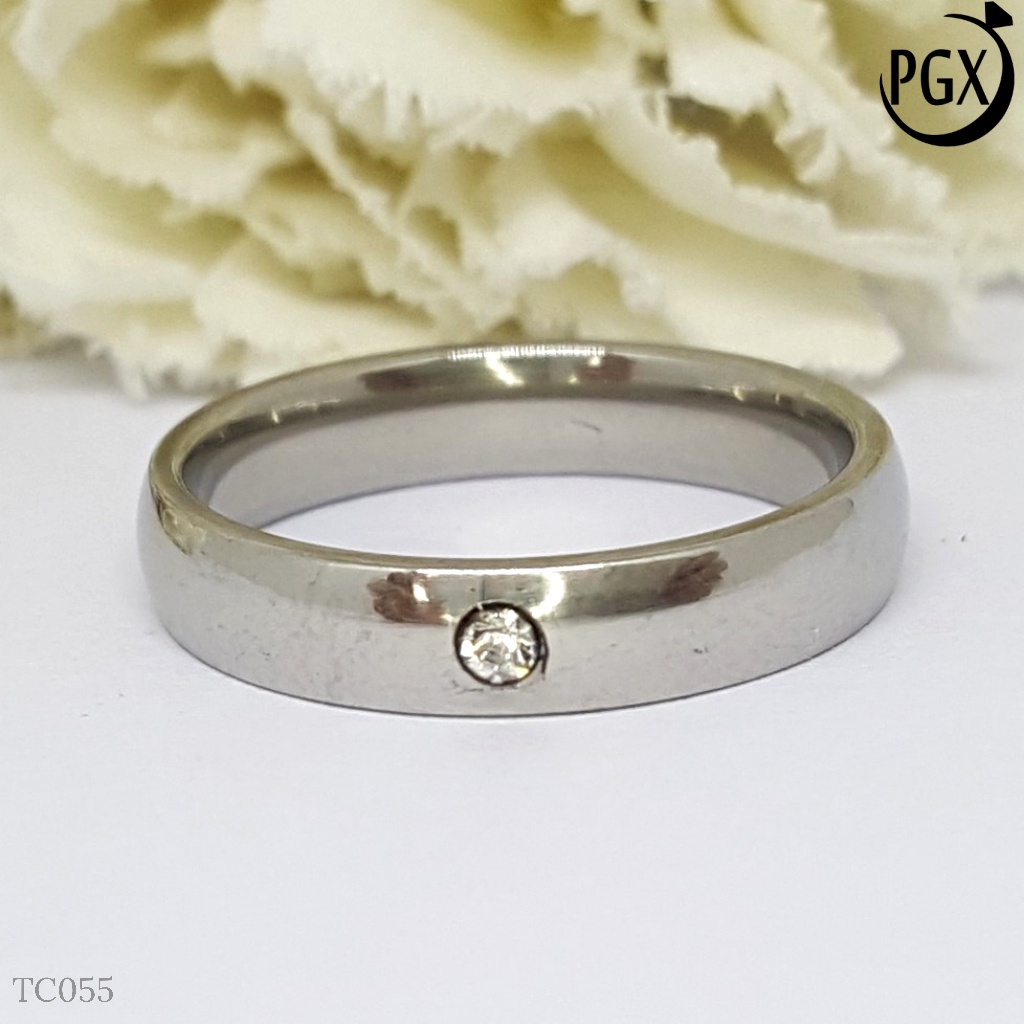 TERLARIS!! PGX Cincin Titanium Couple Silver Tunangan Aksesoris Fashion Perhiasan Anti Karat - TC055