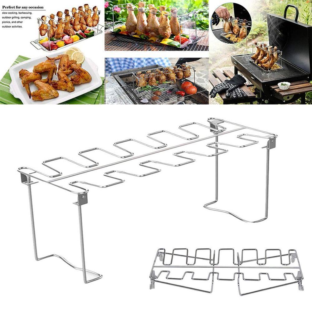 Solighter Kaki Ayam Wing Grill Tray Kualitas Tinggi Stainless Steel BBQ Aksesoris Sayap Ayam Rak Masak