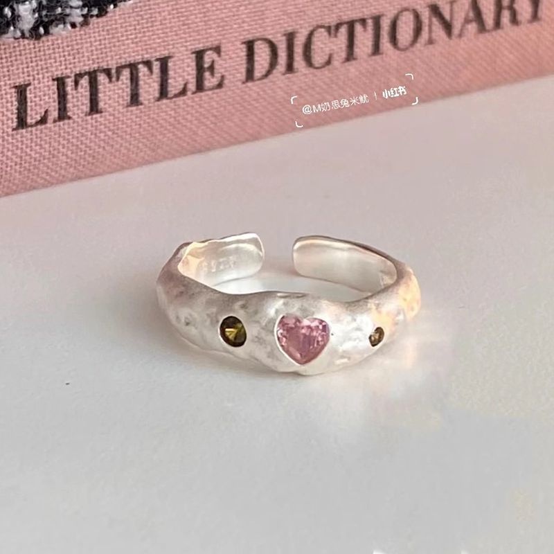 Y2k Pink Zirkon Jantung Cincin Untuk Wanita/Tidak Teratur Trendi Cinta Batu Jari Cincin Estetik Pertunangan Kristal Perhiasan