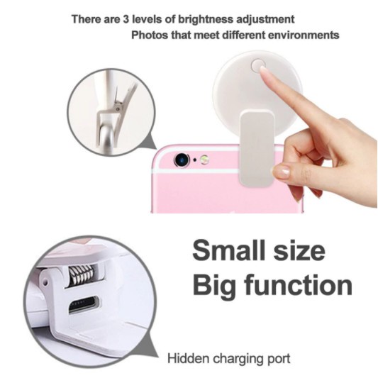 Ringlight Selfie Mini Flash Phone Untuk Ponsel Mini USB Rechargeable Fill Light Clip-on Ring Light Dengan Klip Fotografi Portable