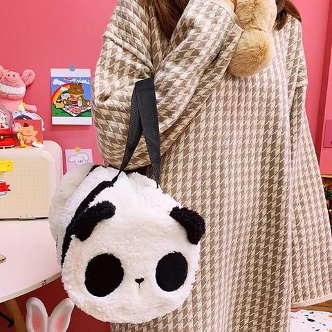 Tas Wanita Tas Selempang Wanita Boneka Panda Tas bulu selempang bahu boneka kepala Panda