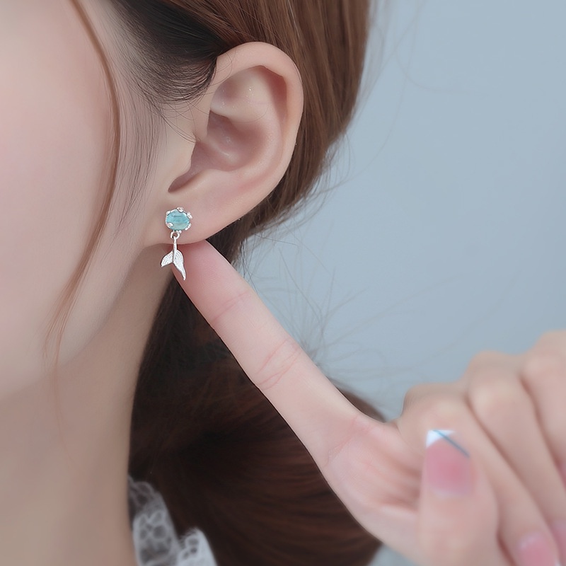 Elegan Mermaid Tails Studs Earrings Batu Biru Zirkon S925 Sterling Silver Untuk Wanita Fashion Perhiasan Aksesoris Drop Earrings