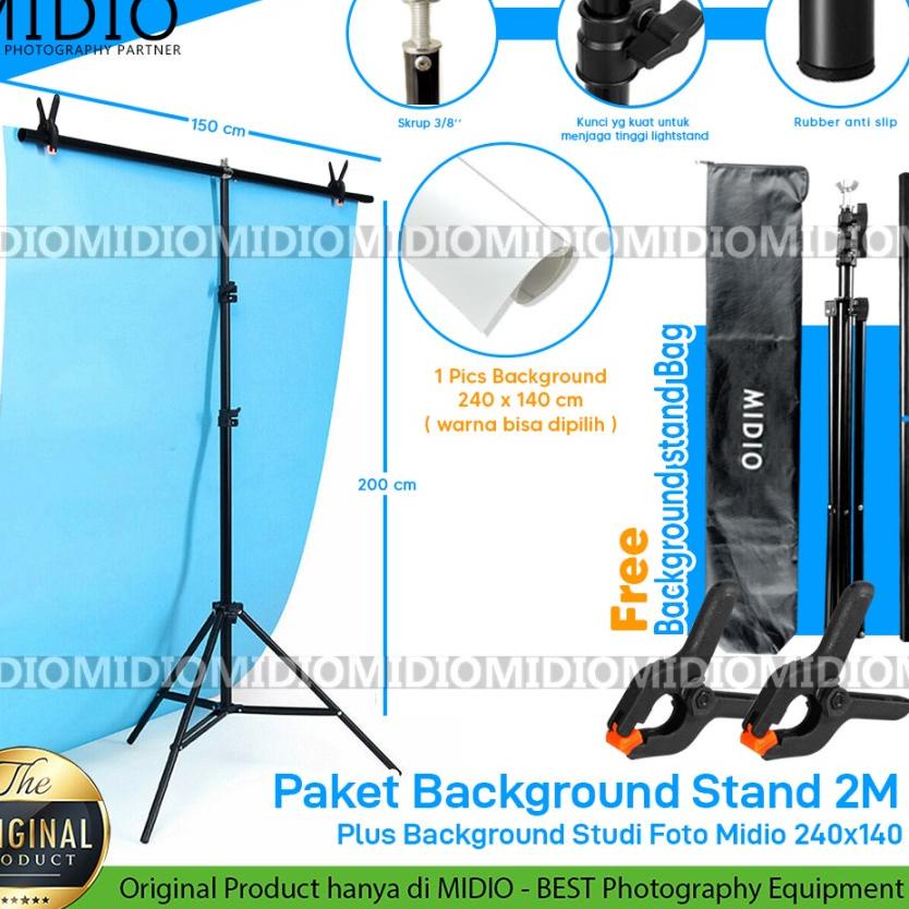 ➛ Paket Background Stand 2M + Background Studio Foto Midio  ✧ ➛