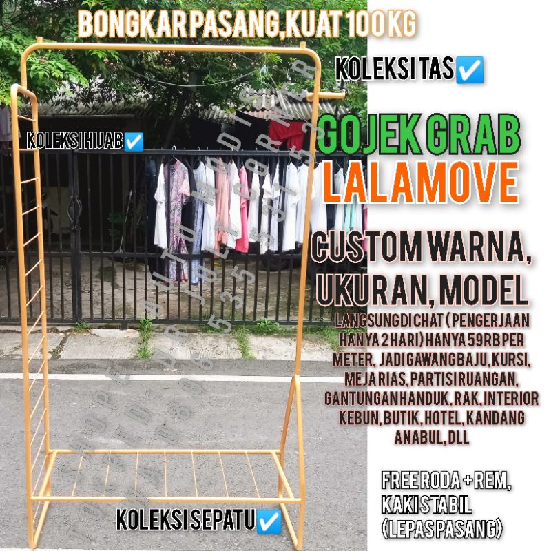 GAWANG BAJU KERUDUNG HIJAB TAS HANDUK LEMARI GANTUNGAN TIANG PAKET USAHA ORGANAISER RAK BAZAR EMAS G