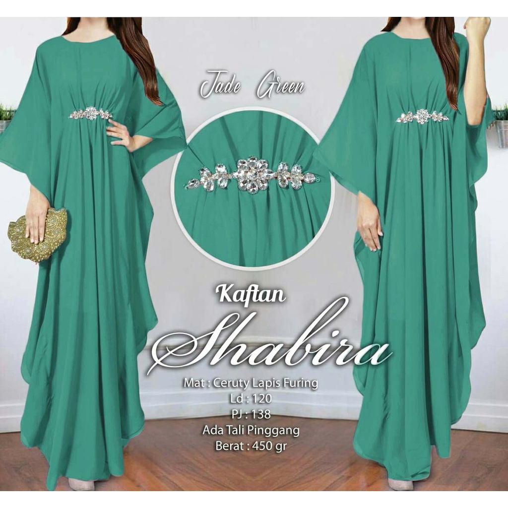 Arnis Shabira Kaftan Original Busui Friendly Ceruty Babydoll-Jade Green