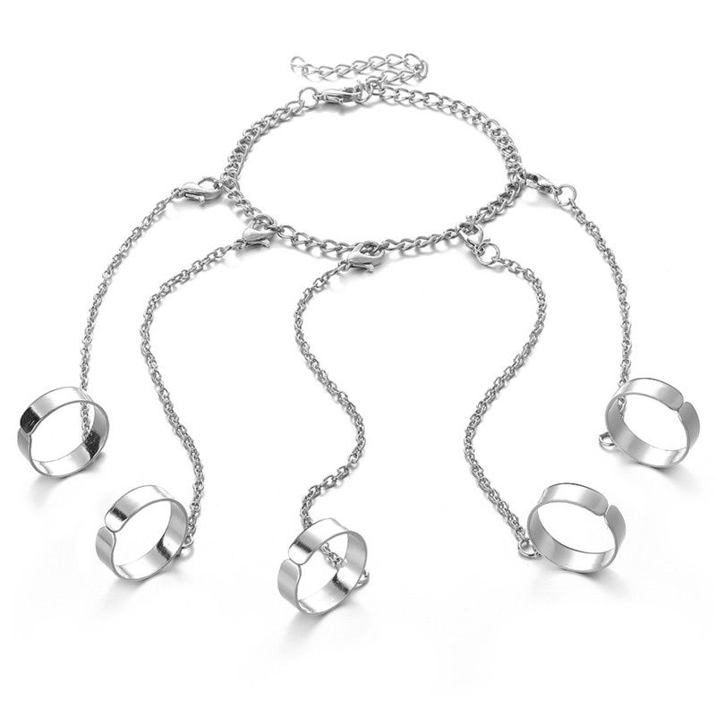 [AYBx] Baju Kaos Distro Pria Wanita Lengan Pendek Gelang Tangan Rantai Geometris Warna Silver Untuk Pria Cincin Charm Set Couple Fashion Jewelry