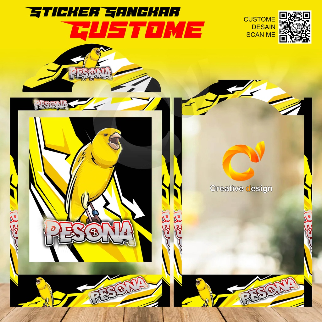 STICKER DECAL SANGKAR KOTAK MOTIF KENARI KUNING