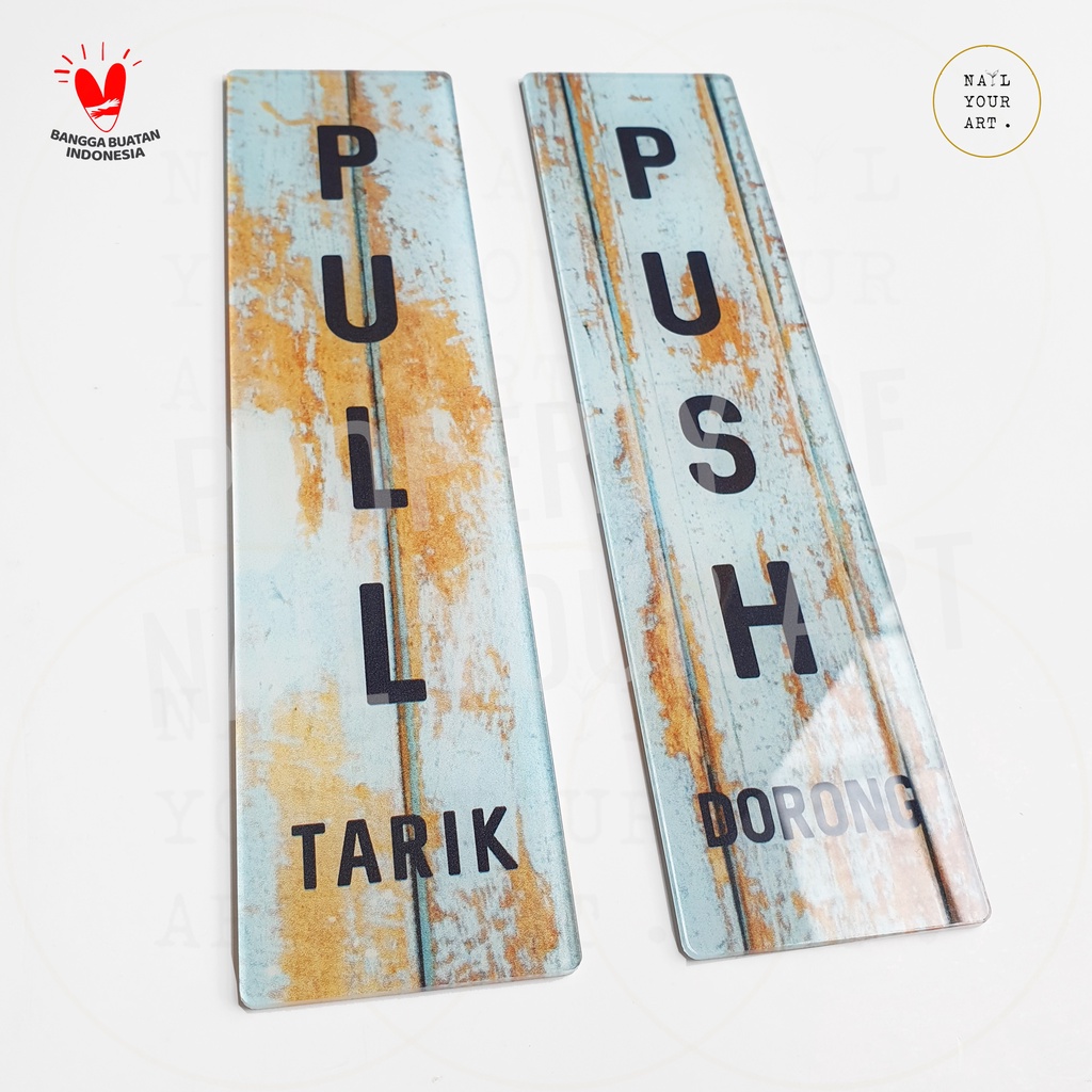 Signage AKRILIK 1 SET PUSH PULL - TARIK DORONG - BLUE RUSTIC WOOD