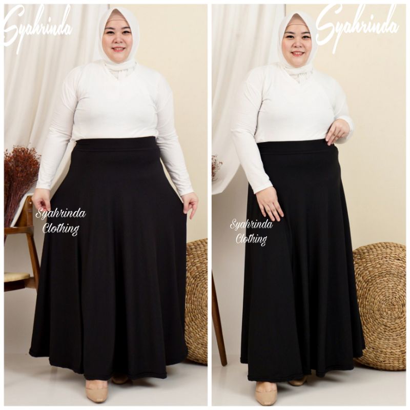 Rok Jumbo Panjang Polos Lebar Wanita Jersey Premium Import Rok Lebar Plus Size Long Skirt