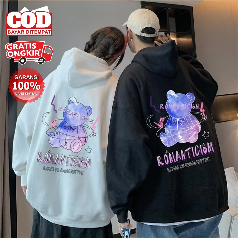 Promo Cod Hoodie Couple Pria Wanita BEAR ROMATICISM Amerika Niche Desain Rasa Teka-teki Cinta Cetak Sweter Berkerudung Longgar Pria dan Wanita Musim Semi dan Musim Gugur Jaket Pasangan Pakaian