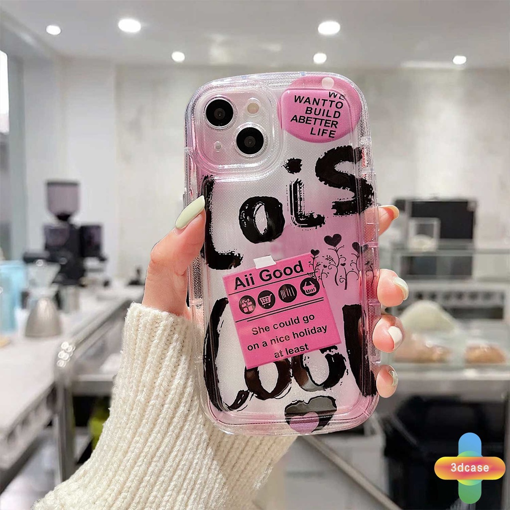 IPHONE Kompatibel Untuk Iphone11 12 13 14 PRO MAX 6 7 6S 8 14 Plus X XR XS MAX 11 12 13 SE 2020 6SPlus 7Plus 6Plus 8Plus 14Plus XSMAX Transparan pink graffiti Cinta Silikon Casing Ponsel