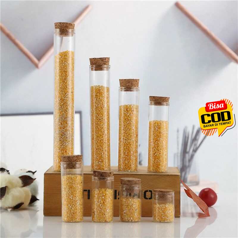 [Bisa COD] Toples Kaca Tutup Kayu Tinggi Langsing Kecil Lucu YS-7070 - Tempat Penyimpanan Makanan Ri
