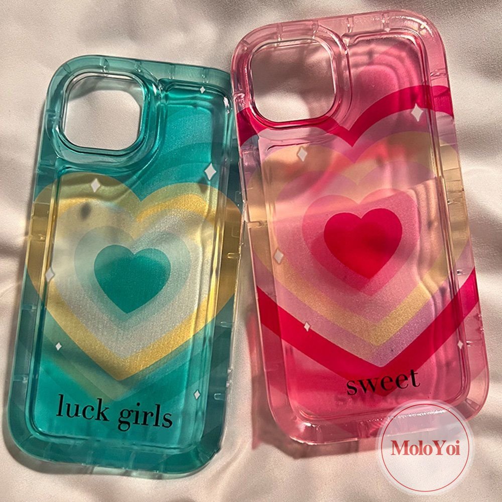 IPHONE Ins Gradiasi Sweet Love Heart Case Kompatibel Untuk Iphone11 13 14 12 Pro MAX 14 Pro MAX 7-8 6 6S Plus XR X XS MAX Permen Shockproof Airbag Back Clear Soft TPU Cover