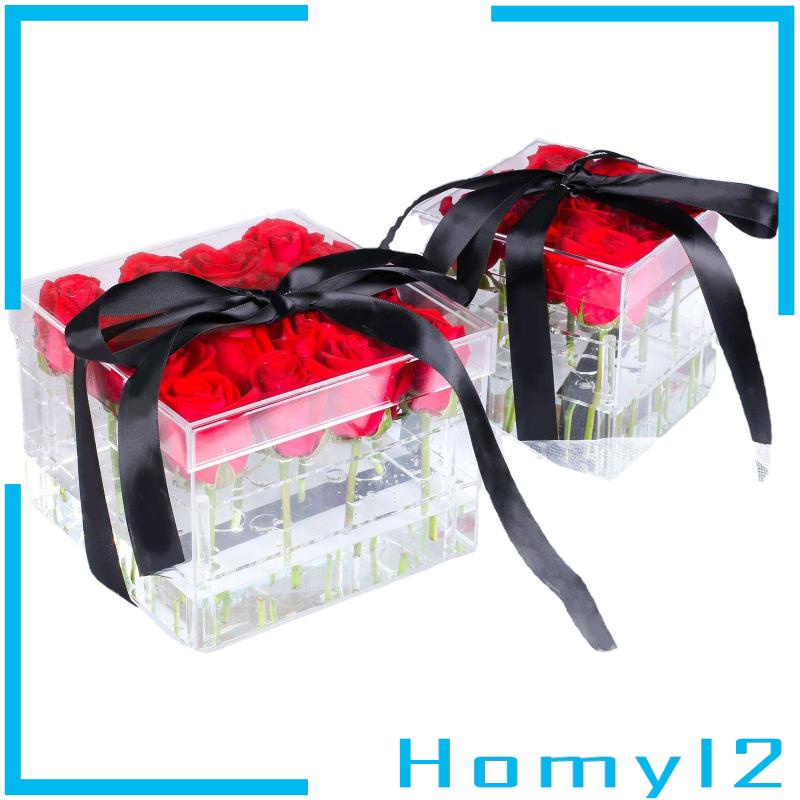 [HOMYL2] Vas Persegi Hias Makeup Organizer Acrylic Kotak Bunga Mawar Untuk Kotak Hadiah