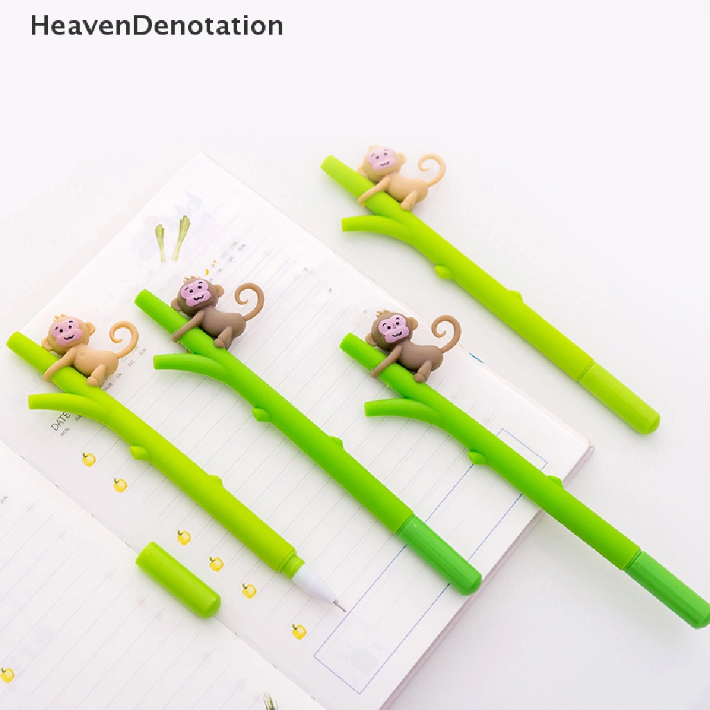 [HeavenDenotation] 2pcs Kartun Monyet Cabang Gel Pen Novelty Alat Tulis Lucu Kartun Gel Pena Siswa Sig Pen Kawaii Perlengkapan Sekolah HDV