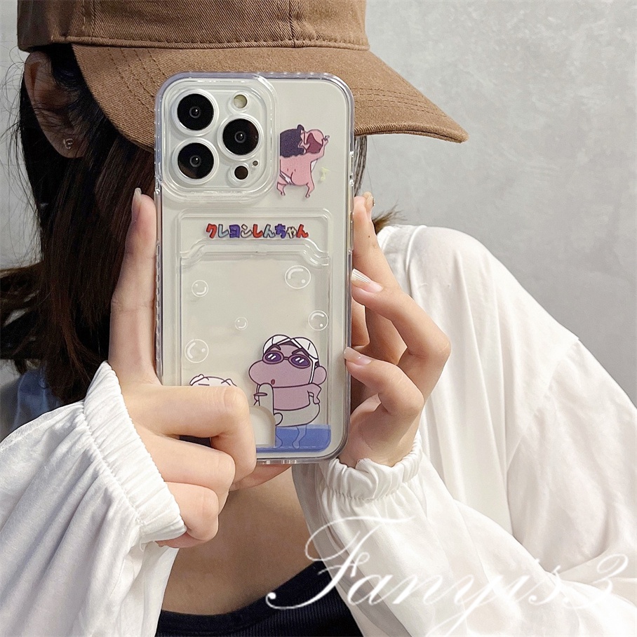 Compatible For IPhone 14 13 12 11 Pro Max X XR Xs Max 8 7 Plus SE 2020 Kompatibel Untuk Karakter Kartun Card Holder Phone Case Clear TPU Soft Cover Pelindung