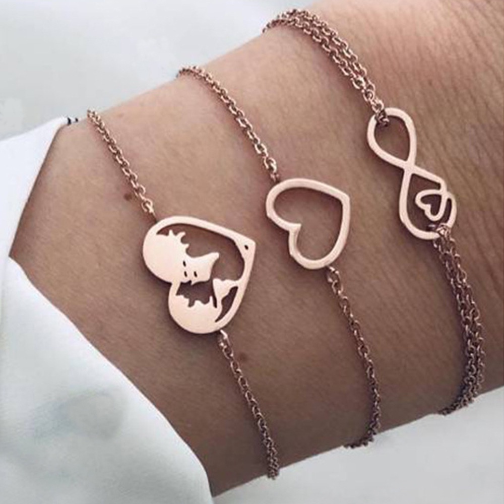 Gelang Manik-Manik Lotus | Set Gelang Bentuk Hati | Aksesoris Wanita | Sendok Garpu Bahan Stainless Steel