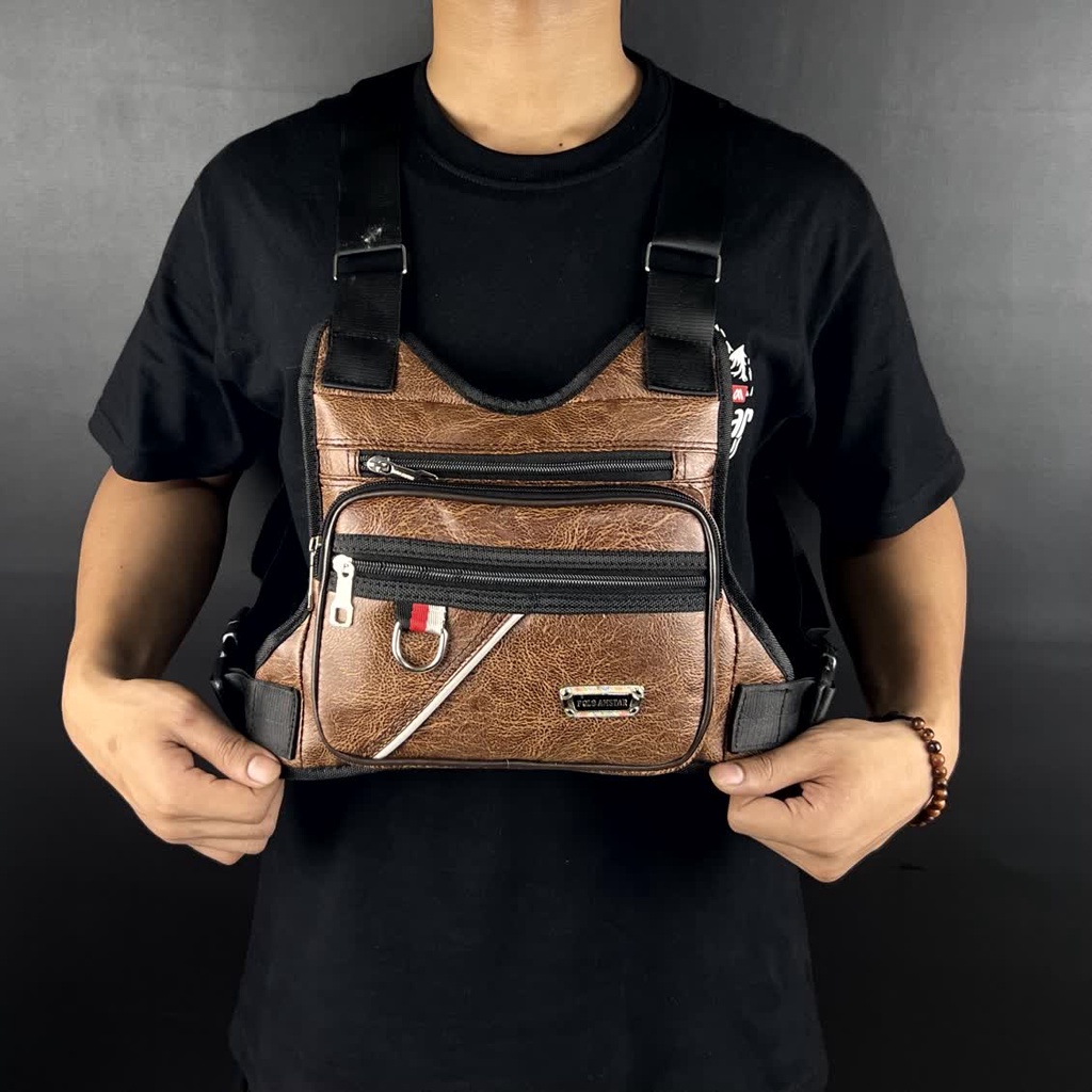 Tas Dada Kulit PU Leather Waterproof Original Polo Amstar Best Quality Chest Bag Chest Rig Bag Tas Rompi Ras Selempang Dada