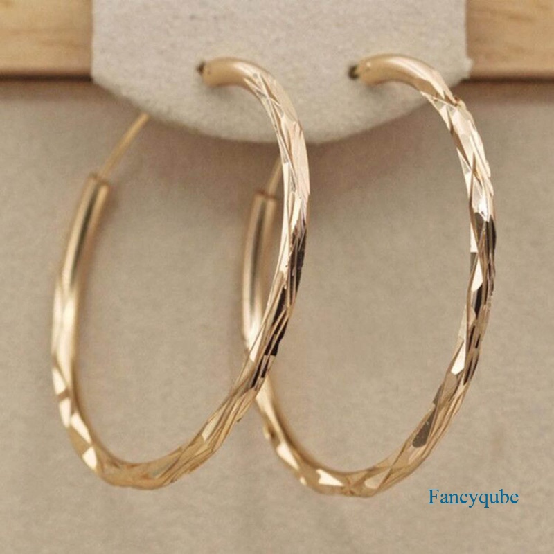 Eternity Wanita Hoop Earrings Metal Warna Emas Tekstur Yang Indah Anting Lingkaran Serbaguna Perhiasan Klasik