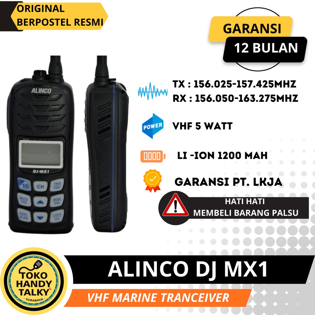 HANDY TALKY ALINCO DJ-MX1 MX1 VHF HT MARINE  KAPAL LAUT WATERPROOF IPX7 NEW ORIGINAL GARANSI RESMI POSTEL