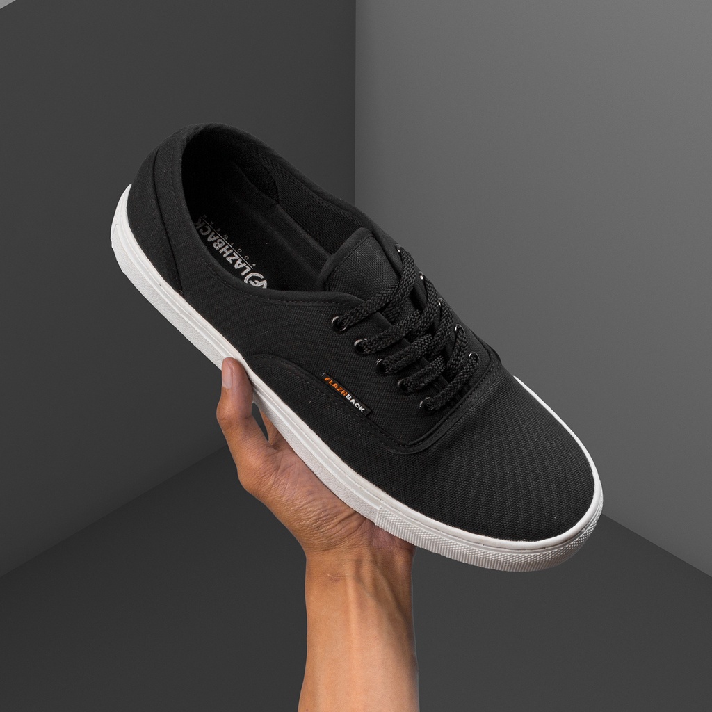 ZANE BLACK |ManNeedMe x FLAZHBACK| Sepatu Sneakers Pria Casual Canvas Shoes ORI SOL DIJAHIT