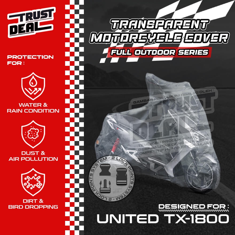 Sarung Cover Motor Plastik Transparan UNITED TX 1800 TX1800 T1800 Selimut Penutup TEBAL Anti Air