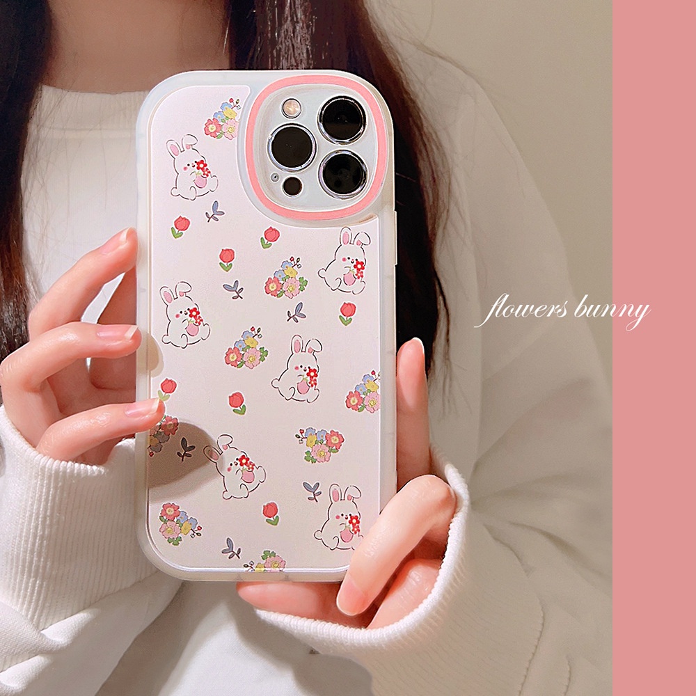 Casing Silikon Kartun Kelinci Bunga Lucu Untuk Iphone SE 2020 7 /8 Plus 14x XR XM 11 12 MINI 13 PRO MAX Casing Cover Pelindung AT0044