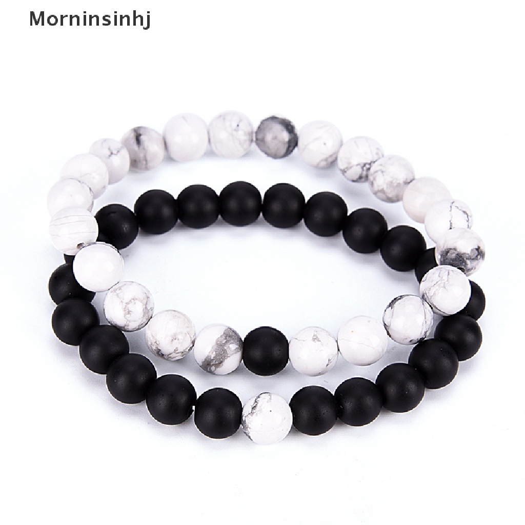 Mornin Fashion 2Pcs Pasangan His &amp; Hers Distance Gelang Lava Bead Matching YinYang Lovers Gift id