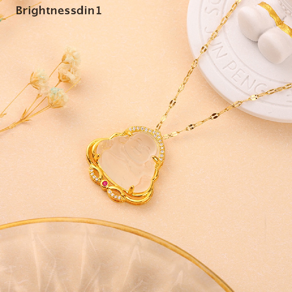 [Brightnessdin1] 1pc Kalung Liontin Buddha Maitreya Baja Titanium Kristal Wanita Keberuntungan Jimat Butik