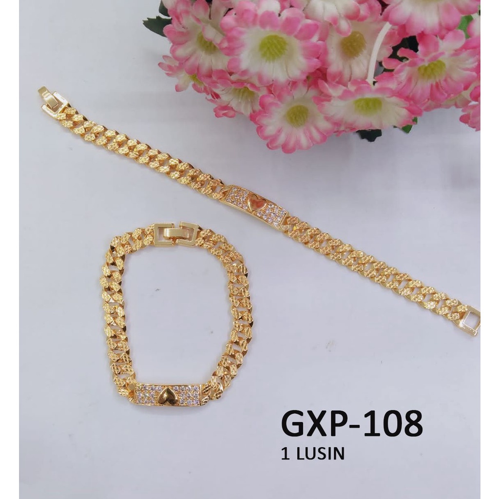 [1 LUSIN ISI 12] GELANG XP RANTAI EMAS GOLD PLAT HATI DIAM TERMURAH / DUNIA GELANG TERBARU