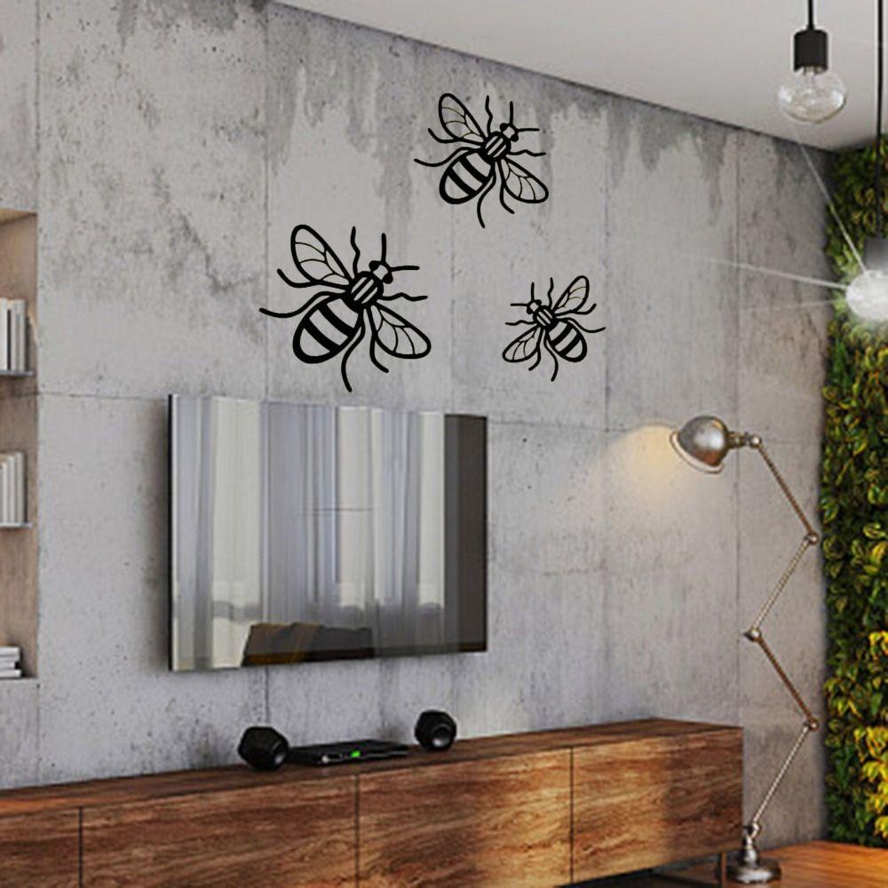 Populer 3PCS Bee Wall Decor Ide Pindah Rumah Cermin Patch Dekorasi Gantung Halaman