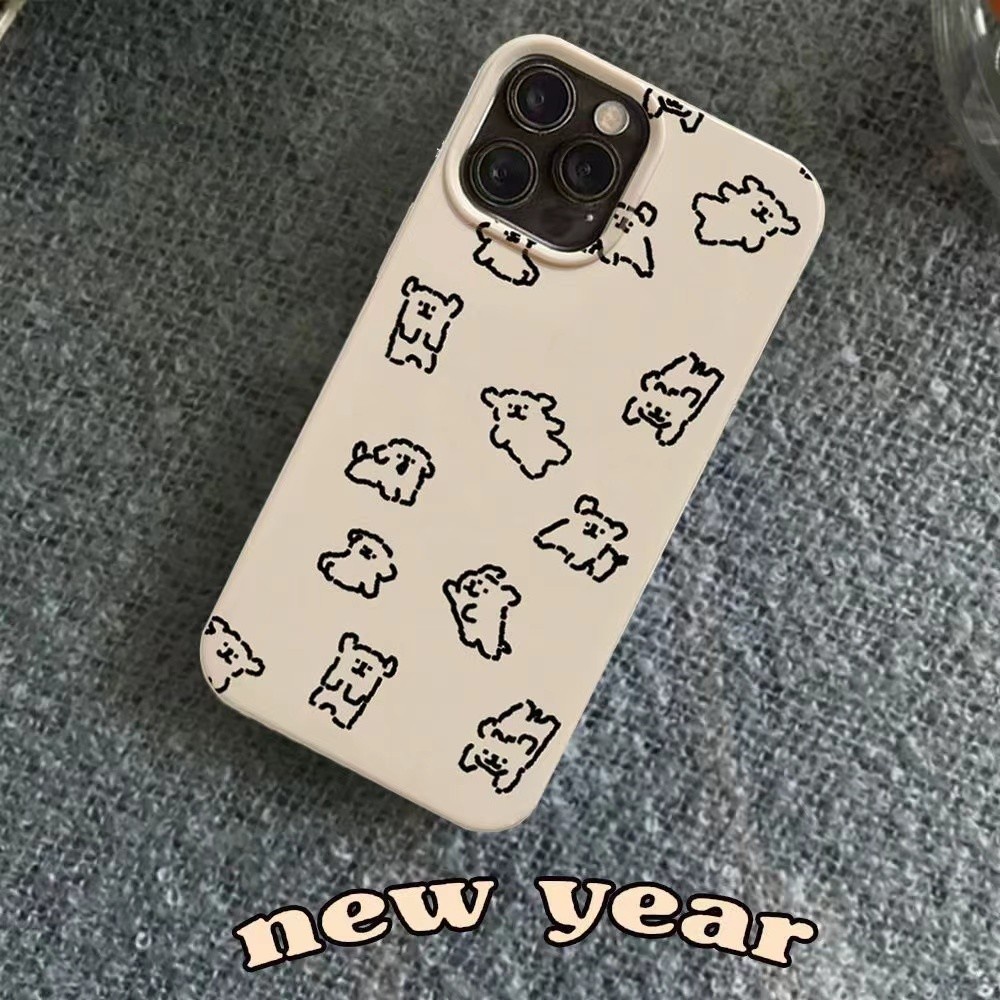 Ins Black Line Graffiti Dog Cocok Untuk Iphone14 14pro 14plus 13 13pro 13prm iPhone 11 7Plus 8Plus Xr XS 13 12 Pro Max Empat Sudut Casing Ponsel Tahan Guncangan