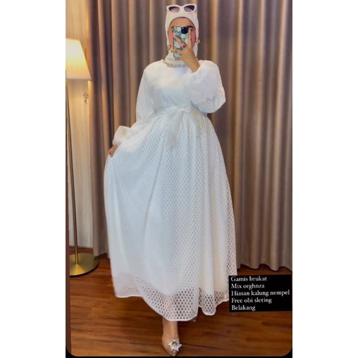 Dress Putih Burkat Mix Organza