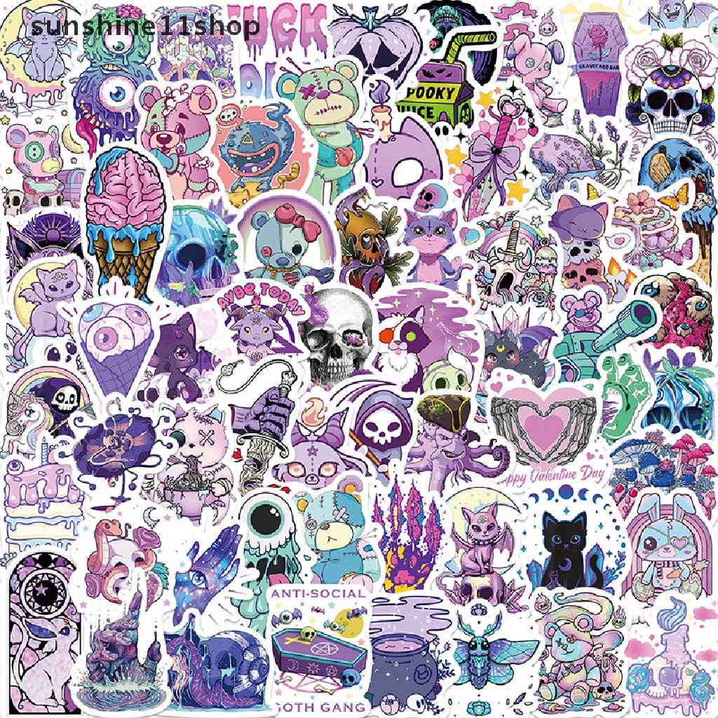 Sho 65 Pcs Lucu Ungu Gotik Halloween Tengkorak Kartun Stiker DIY Laptop Bagasi Skateboard Graffiti Decals Menyenangkan Untuk Hadiah Mainan N