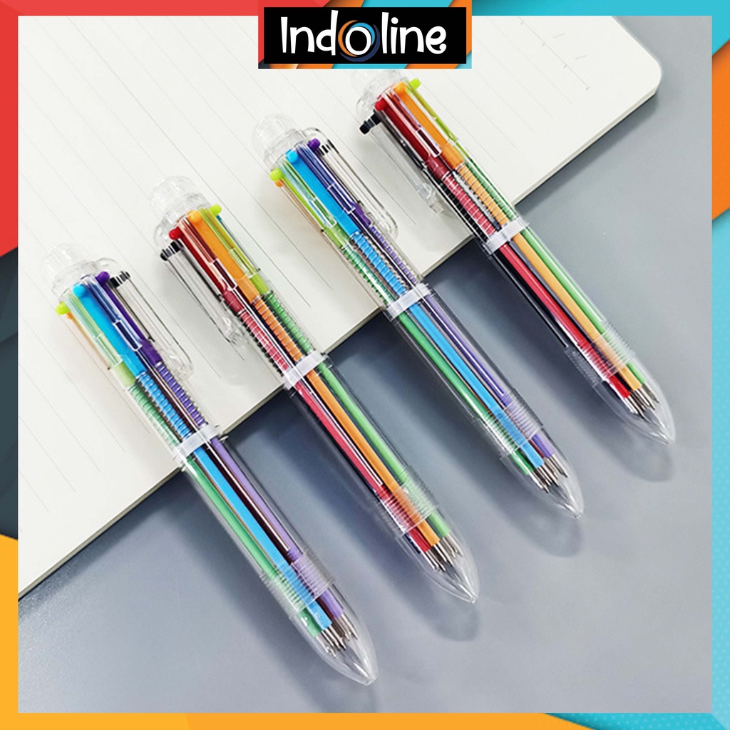 

✔️ Pulpen 6 Warna Transparan Pena Ballpont Pen Six-in-One Color Import COD