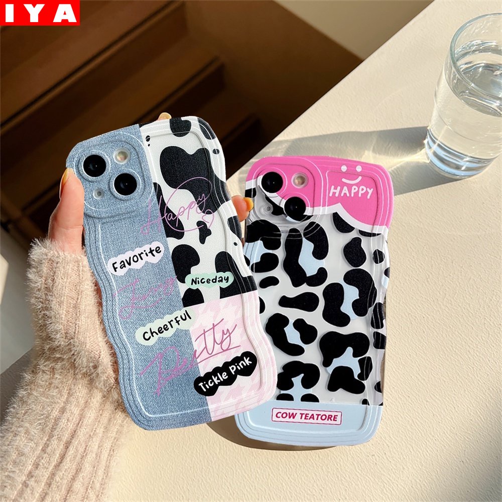 Realme 10 4G RealmeC35 C33 C31 C30 C21Y 9i 8i 6i 5s 5i 7i C15 C25 C25Y C12 C1 C20 C3 C2 C1 Narzo 50 Wavy Edge Denim Patch Happy Leopard Print Soft Couple Case