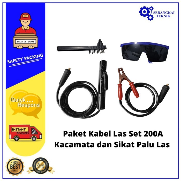 Paket Kabel Las Set 200A - Kacamata Hitam - Sikat Palu Las