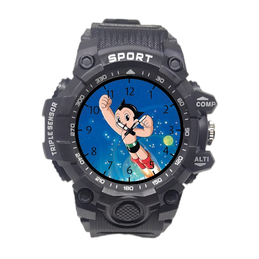 Jam Tangan Anak Sport Laki Laki Karakter Astroboy Hitam Anti Air