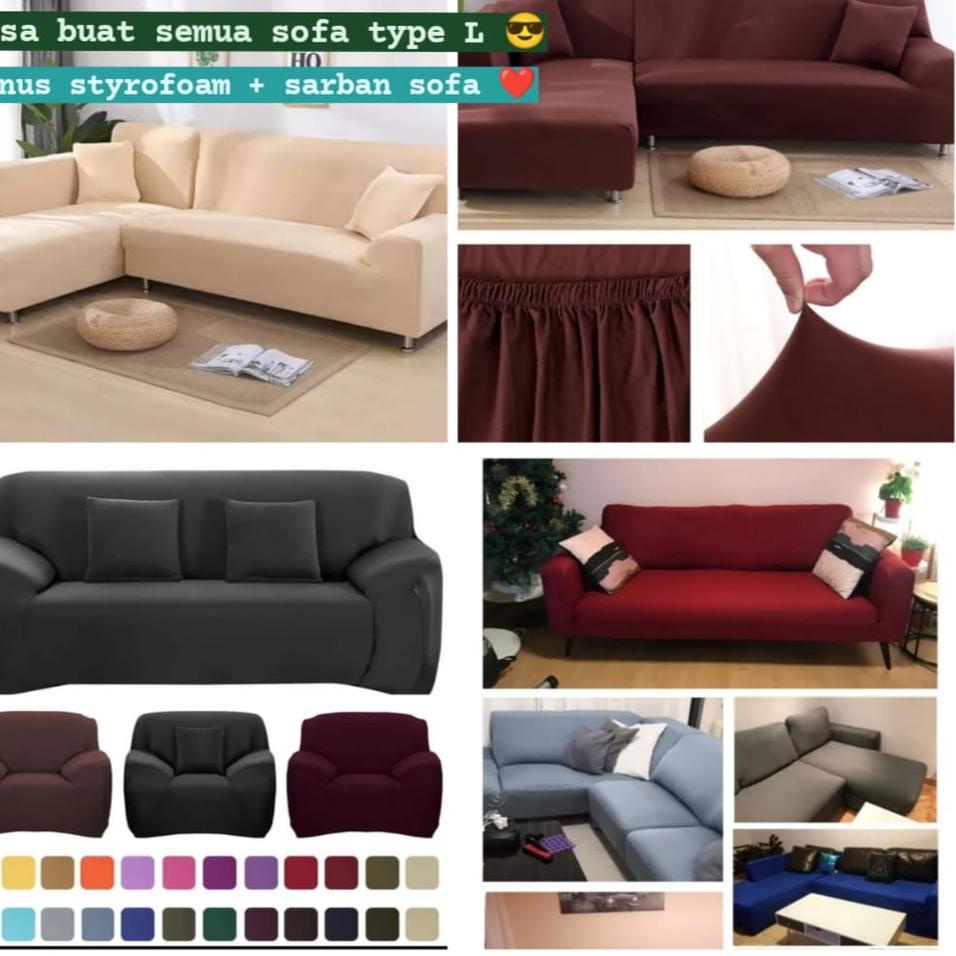 ★ Sarung sofa 1 2 3 4 dudukan polos / cover sofa 1 2 3 4  seater polos elastis ❉