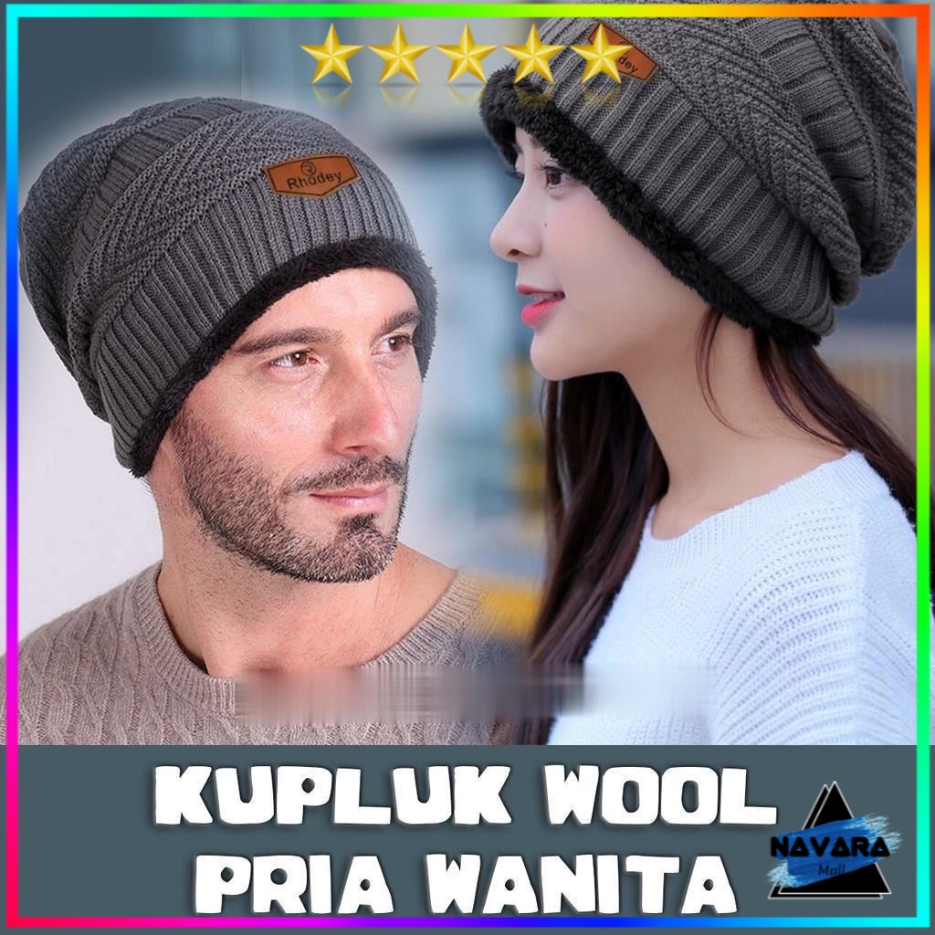 Topi Kupluk Dewasa Pria Wanita Rajut Bulu Wol Hangat Tebal Gunung Outdoor