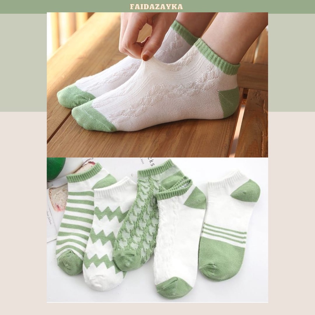 ZAYKA==Kaos Kaki Motif Rajut Lucu Terbaru Warna Matcha Bahan Nyaman &amp; Lembut Untuk Wanita