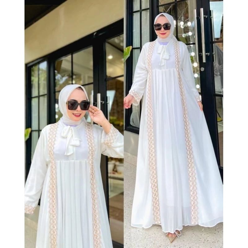 Gamis savira abaya bahan ceruty baby doll premium full furing / busui / resleting depan original