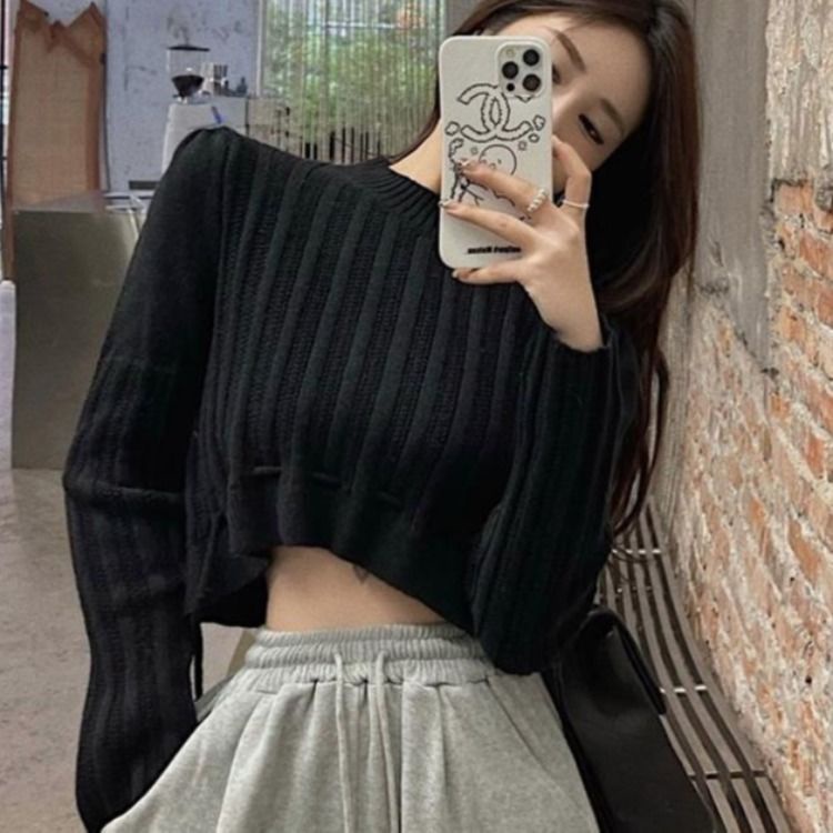 Baju Korean Style Wanita Crop Rajut Wanita Sweater Premium