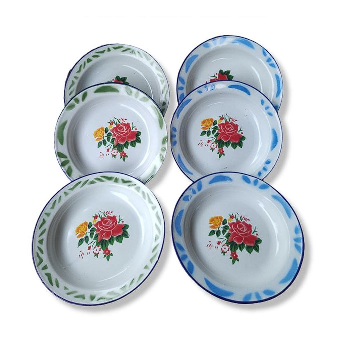 Piring Seng Enamel Jadul Bunga