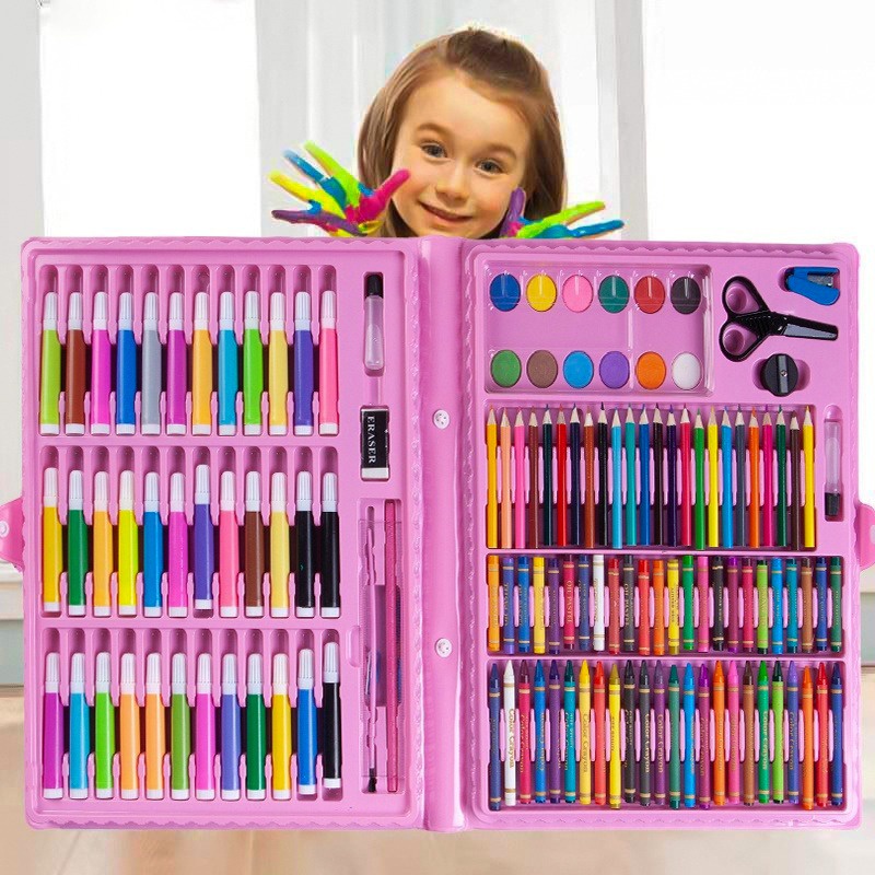 Perlengkapan Menggambar Krayon Pensil Warna Anak Set Koper 150 in1 Crayon Full Alat Melukis Mewarnai