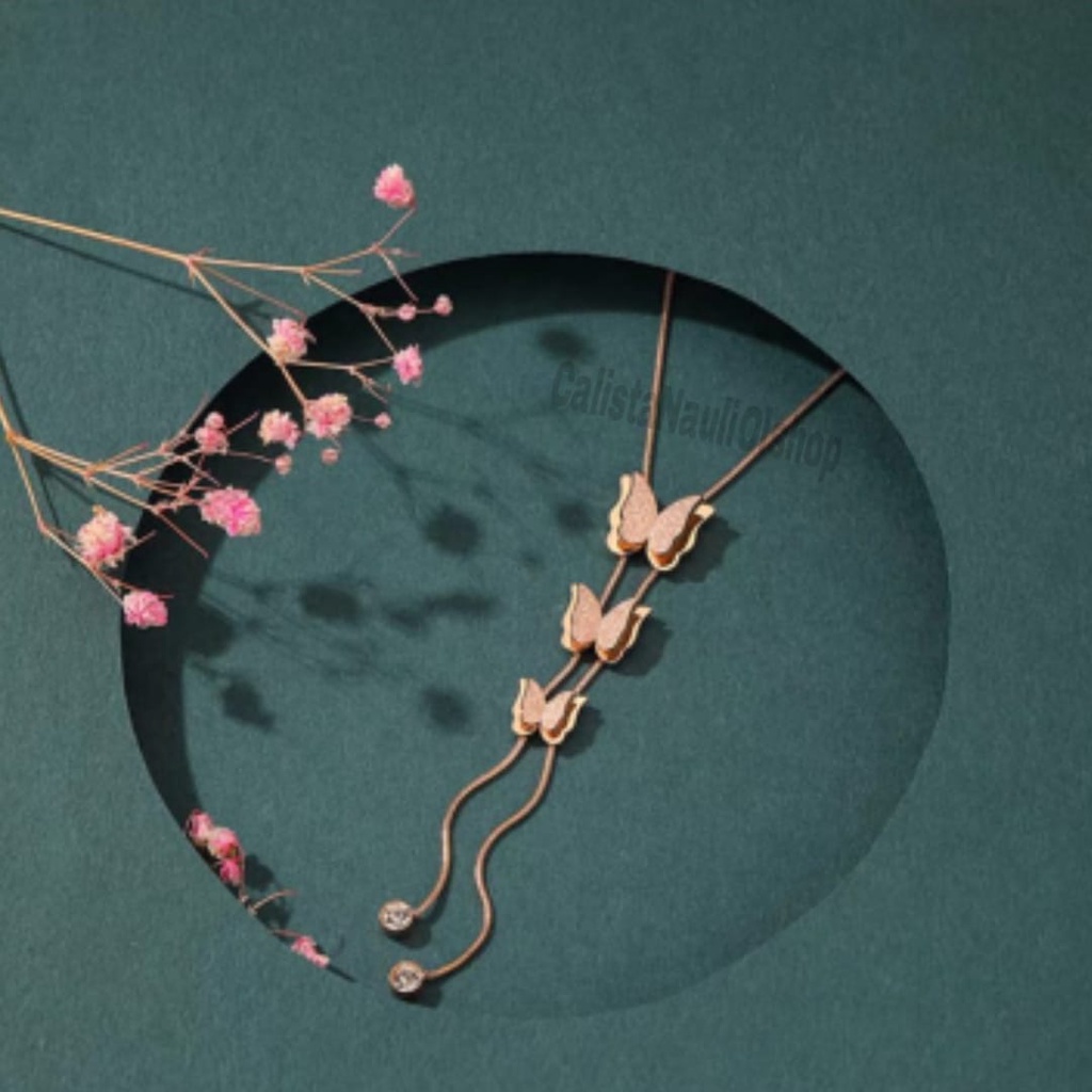 Set Kalung+Gelang Titanium Kupu Kupu Jurai Zircon Fashion Anti Karat Dan Anti Luntur